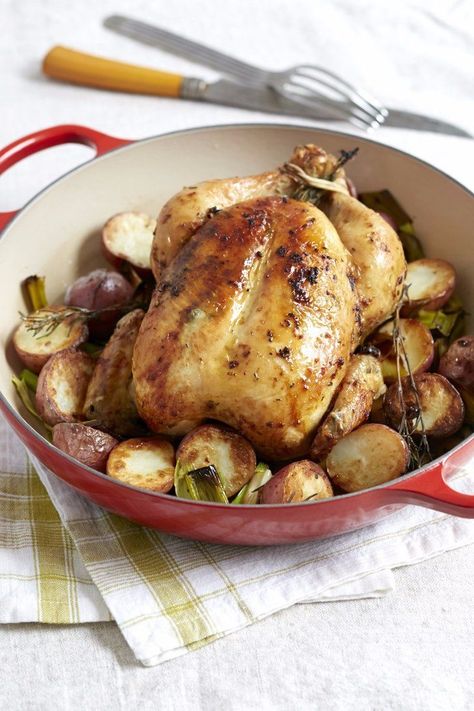 30 Comforting Recipes From Giada De Laurentiis to Make This Fall Roast Chicken With Potatoes, Potatoes And Leeks, Roasted Chicken With Potatoes, Oven Roasted Whole Chicken, Giada De Laurentiis Recipes, Chicken With Potatoes, Giada Recipes, Roasted Chicken And Potatoes, Whole Roasted Chicken