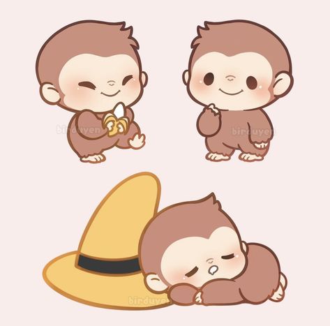 Monkey Drawing, Desain Buklet, Illustration Cute, Cute Monkey, Cute Doodles Drawings, Mini Drawings, Kawaii Animals, Old Cartoons, Cute Easy Drawings