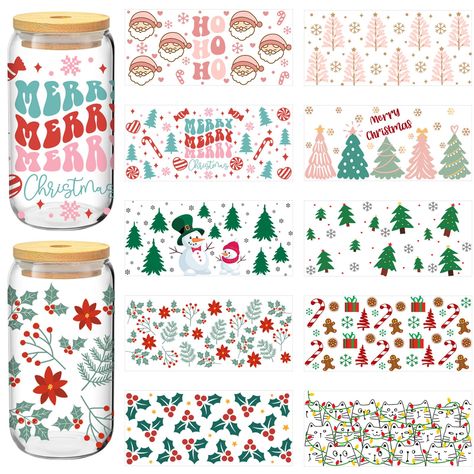 Cute Cricut Cup Ideas, Christmas Cup Ideas, Uv Dtf Cup Wrap, Christmas Glass Cups, Decorating Glasses, Fun Holiday Crafts, December Gift, Christmas Cups, Waterproof Sunscreen