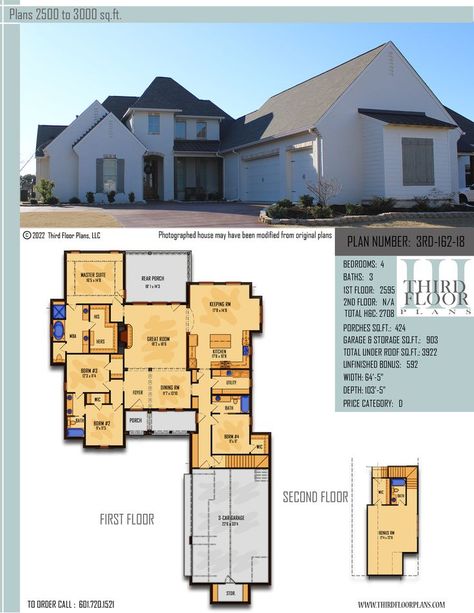 $800.00 House Plan 9 sets Large Porch, Chef's Kitchen, Keeping Room, Tub Shower, Home Plan, Bath House, 2nd Floor, Walk In Closet, A Fire