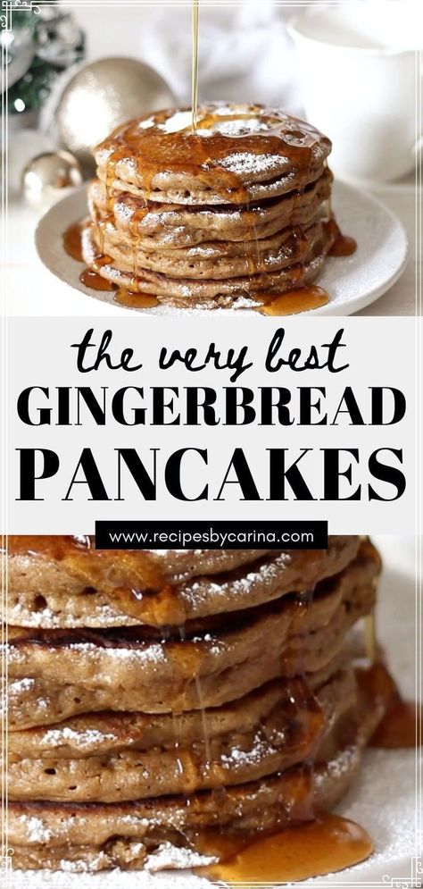 Gingerbread Pancakes Recipe, Christmas Pancakes, Gingerbread Pancakes, Christmas Morning Breakfast, Breakfast Bites, Christmas Foods, Holiday Breakfast, Christmas Breakfast, The Perfect Christmas