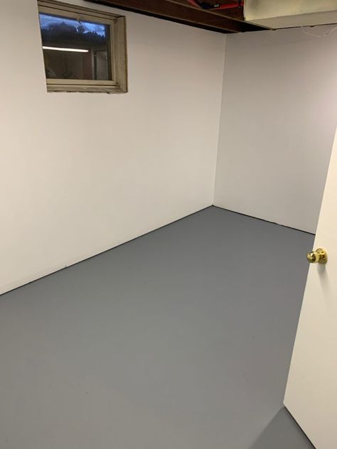 Painted Concrete Floors Painting Cement Basement Floors, Grey Floor Paint, Concrete Interior Floors, Black Basement Ceiling, Concrete Closet, Concrete Paint Colors, Workout Room Flooring, Painting Concrete Walls, Concrete Basement Walls