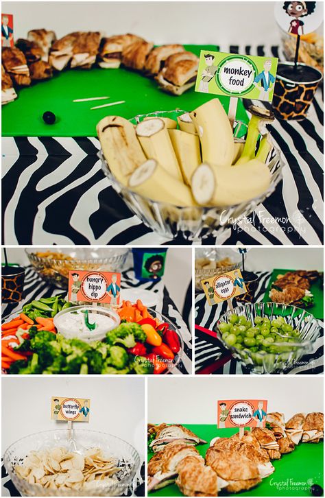 Party Food Animal Theme, Wild Animal Snack Ideas, Rainforest Theme Party Food, Wild One Menu Ideas, Wild One Party Food First Birthdays, Wild Kratt Party Food, Born Two Be Wild Birthday Food Ideas, Animal Theme Food Ideas, Jungle Animal Food Ideas