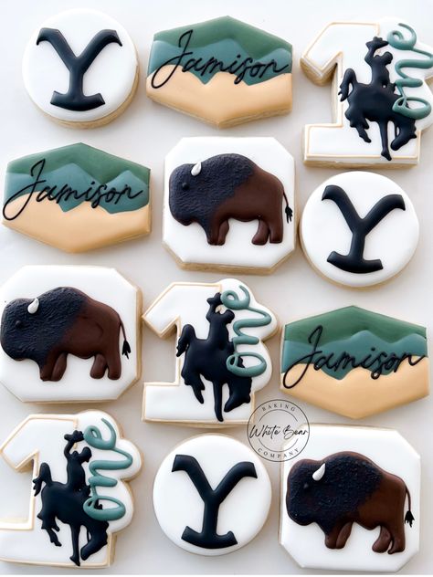 Yellowstone 1st Birthday, Yellowstone First Birthday, Dutton Ranch Birthday Party, Yellowstone Birthday Party Theme, Yellowstone Cookies, Yellowstone Party Theme, Yellowstone Theme Party Ideas, Yellowstone Birthday Party, Yellowstone Theme Party