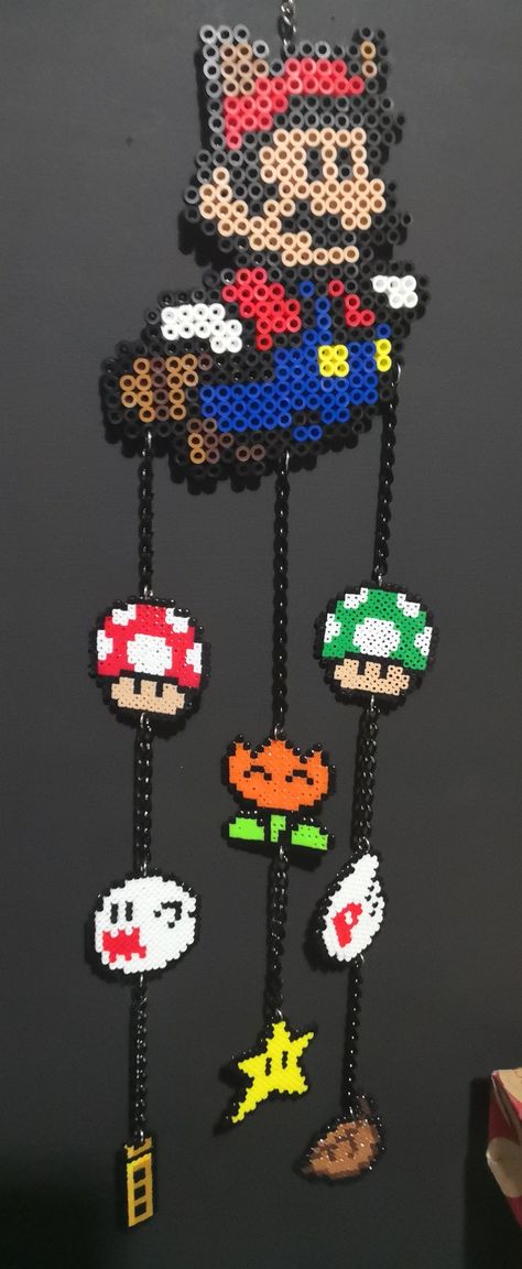 Perler Bead Big Patterns, Perler Bead Wind Chimes, Hanging Perler Beads, Perler Bead Dream Catcher Pattern, Perler Bead Mobile, Perler Dream Catcher, Perler Mobile, Perler Bead Book, Mario Bros Perler Beads