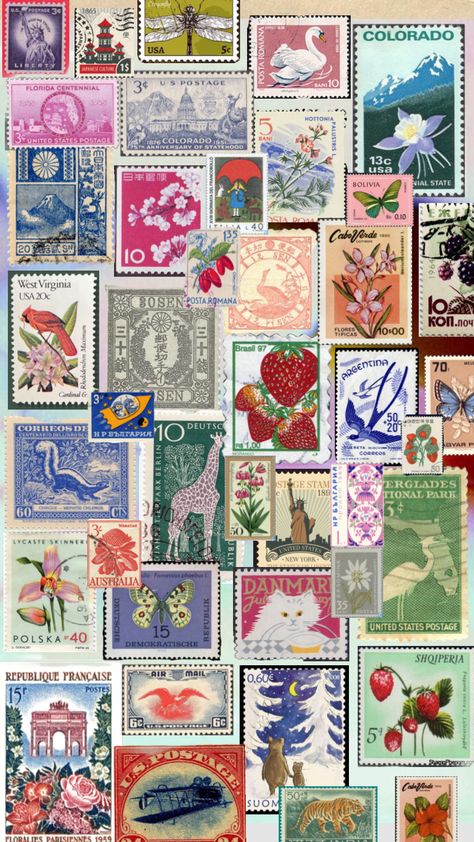 stamps #shuffles #stamps #vintage #wallpaper Vintage Stamp Aesthetic, Vintage Lock Screen Wallpaper, Postage Stamp Aesthetic, Patchwork Wallpaper, Stamp Wallpaper, Stamp Collage, Collage Phone Wallpaper, Shuffles Wallpapers, Aesthetic Postage Stamp