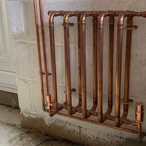 Fireplace Pipe, Copper Plumbing, Copper Radiator, Kitchen Radiator, Plumbing Humor, Dungeon Room, Copper Furniture, Steel French Doors, Shower Plumbing