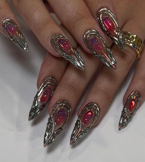 Crazy Nail Art, Chrome Nails Designs, Goth Nails, Grunge Nails, Crazy Nails, Red Nail, Fire Nails, Funky Nails, Dope Nails