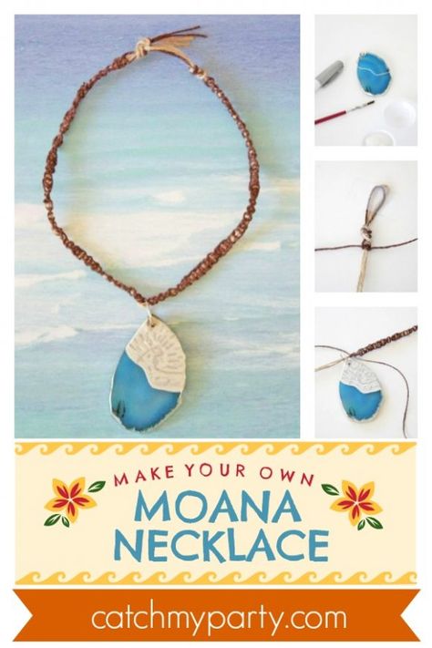 How to Make a Wonderful Moana Necklace DIY! | Catch My Party Moana Necklace Diy, Moana's Necklace, Moana Halloween Costume, Moana Necklace, Moana Crafts, Frozen Images, Boy Party Favors, Hawaiian Luau Party, Moana Birthday Party