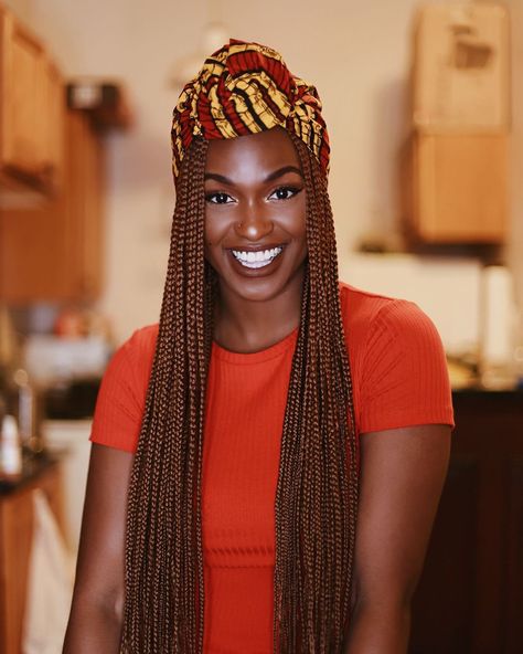 Auburn Box Braids, Brown Knotless Box Braids, Auburn Braids, Brown Box Braids, Brown Braids, Headwrap Hairstyles, Colored Box Braids, Braids With Shaved Sides, Small Box Braids