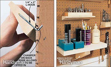 Pegboard Shelving, Build Wall, Pegboard Craft Room, Woodshop Ideas, Ladder Shelf Diy, Diy Pegboard, Pegboard Garage, Easy Shelves, Artist Workspace