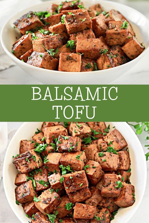 Balsamic Tofu ~ Extra-firm tofu marinated in a savory and tangy sauce then pan-fried until lightly crisp. Easy and perfect for meal prep! via @thiswifecooks Balsamic Tofu, Firm Tofu, Low Cal Recipes, Best Vegan Recipes, Tofu Recipes, Low Cal, Vegetarian Recipes Dinner, Latest Recipe, Amazing Recipes