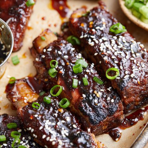 Sticky Asian Pork Ribs - Bites with Bri Asian Pork Ribs In The Oven, Korean Sticky Ribs, Chinese Sticky Ribs Recipe, Asian Sticky Ribs, Sticky Asian Pork, Korean Pork Ribs, Asian Pork Ribs, Sticky Asian Ribs, Asian Ribs Recipe