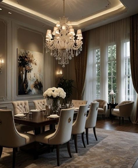 Dining Room Decor French Country, Luxury Dining Room Decor, Japandi Dining, Dining Table Ideas, Dining Room Design Luxury, Elegant Dining Table, Elegant Home Office, Grey Dining Room, Dinning Room Design