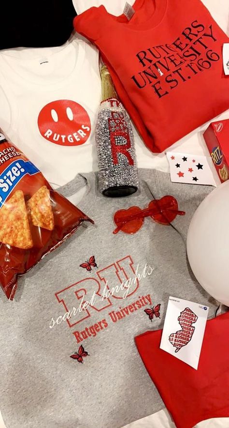 Red, White, and Black 'Rutgers' Themed Bed Party College Signing Day, Bed Party, College Bedding, Bday Party Theme, Rutgers University, College Aesthetic, Dream College, Future Perfect, Red White