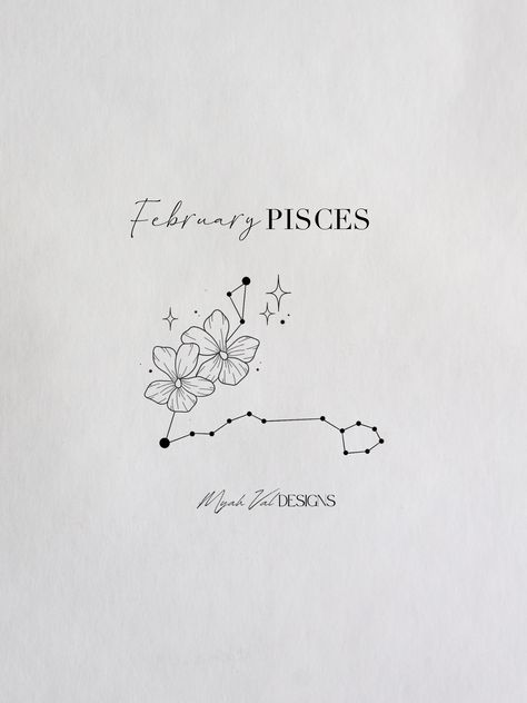 Artist: MyahVal Designs​​​​​​​​​   #digitalart  #artwork #tattooart #floralart #tattoos #floraltattoo #tattooideas #minimalist #tattoodesign #birthflower #birthflowers Birthflower February Tattoo, Pisces Flower Tattoo, February Tattoo Ideas, Pisces Flower, Pisces Constellation Tattoo, Pisces Tattoo Designs, Pisces Tattoo, Aquarius Tattoo, Pisces Constellation