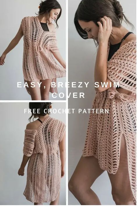 Crochet Dress Over Swimsuit, Crochet Beach Sweater Pattern, Easy Crochet Cover Up, Free Crochet Clothes Patterns For Women, Beach Crochet Cover Up, Beach Cover Crochet, Crochet Cover Up Pattern, Swimsuit Coverup Pattern, Beach Cover Up Crochet