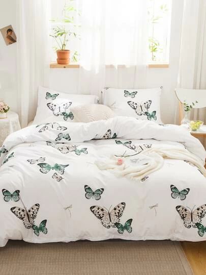 Search bedding set | SHEIN EUR Butterfly Room Decor, Butterfly Duvet Cover, Butterfly Bedroom, Butterfly Bedding, Butterfly Room, Girls Bedding Sets, Fall Bedroom, Twin Bed Sets, White Duvet