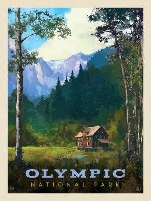 National Parks Prints, Olympic National Park Poster, National Park Wall Art, Gentlemans Room, National Park Painting, Travel Signs, Vintage National Park Posters, American National Parks, Anderson Design Group