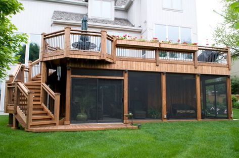 How to utilize the space under your deck. – CCD Engineering Ltd Screened Porch Under Deck, Porch Under Deck, Under Deck, Wooden Deck, Under Decks, House With Porch, Diy Deck, Backyard Deck, Decks And Porches