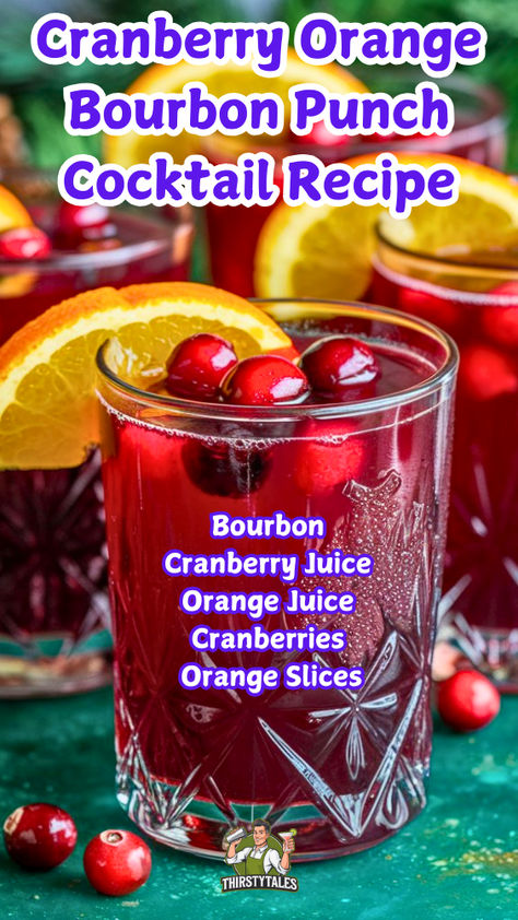 "Discover the perfect blend of flavors with our Cranberry Orange Bourbon  Punch Cocktail Recipe! This refreshing drink combines the tartness of  unsweetened cranberry juice with the rich warmth of bourbon, creating a  delightful experience for any occasion. Ideal for holiday gatherings or  cozy nights in, this bourbon cocktail is a must-try. Explore more bourbon  cocktail recipes and elevate your mixology game with this easy-to-make  punch!" Bourbon Mixed Drinks, Bourbon Punch, Cranberry Cocktail Recipe, Popular Alcoholic Drinks, Orange Juice Cocktails, Unsweetened Cranberry Juice, Unique Cocktail Recipes, Christmas Drinks Alcohol Recipes, Bourbon Cocktail Recipe