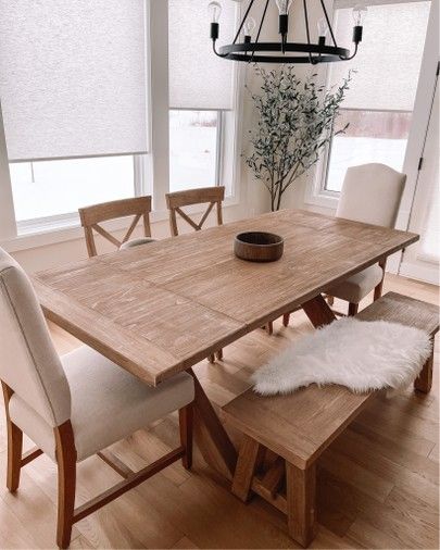 Big Dining Room Table Modern, Farmhouse Dining Room With Bench, Farmhouse Dining Table Light Fixture, Dinning Room Table With Bench And Chairs, Dining Room Table And Bench, Dining Room With Bench And Chairs, Dining Room Table With Leaves, Tables And Chairs Dining, 6 Seat Kitchen Table