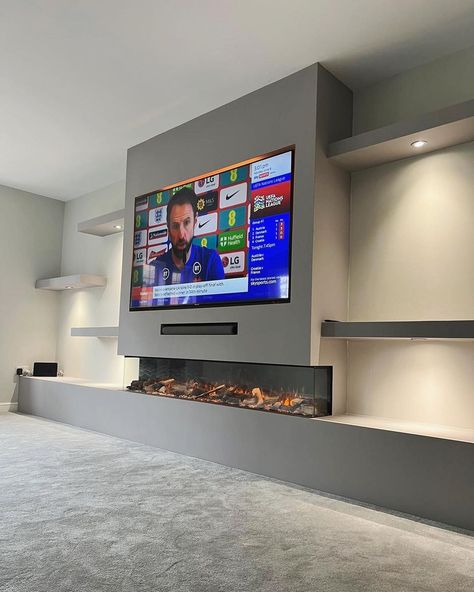 Games Room Media Wall, Media Wall Lounge Ideas, Multimedia Wall Living Rooms, Media Wall Paint Colours, Media Wall With Fireplace And Tv Diy, Small Lounge Media Wall, Wallpaper Media Wall, Tv Media Wall Design, Media Wall Modern