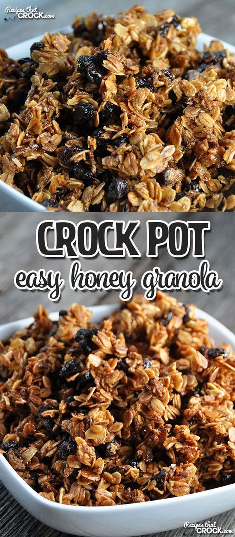 Easy Honey Recipes, Crockpot Granola, Honey Granola Recipe, Crock Pot Easy, Easy Granola Recipe, Easy Granola, Honey Granola, Crockpot Dessert Recipes, Easy Family Dinner Recipes