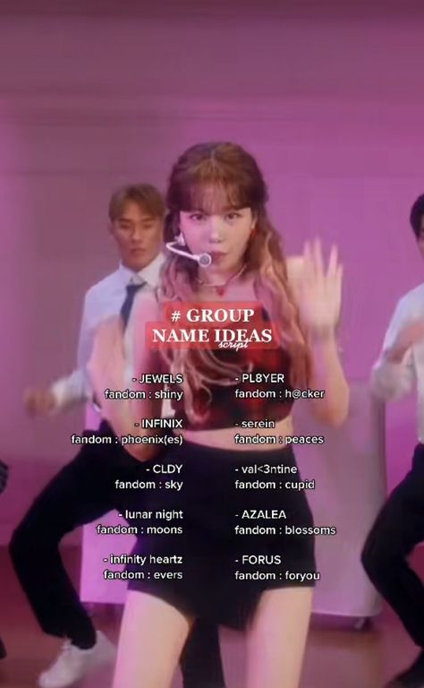 Anime Group Names Ideas, K-pop Group Names, Y2k Group Names, Kpop Group Ideas Name, Fake Kpop Lightstick Ideas, Kpop Entertainment Name Ideas, Kpop Gg Name Ideas, Kpop Dr Group Name Ideas, Kpop Company Name Ideas