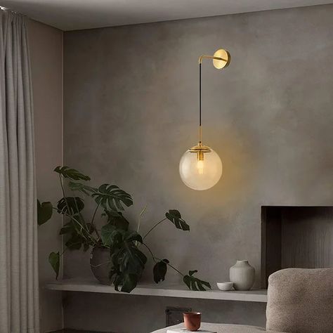 110v Nordic Modern Hanging Wall Sconce Single Suspender Wall-light With Globe Glass Shade For Bedroom Dining Sconces, Gold Wall Lights, Garden Wall Lights, Brass Wall Lamp, Modern Wall Lamp, Indoor Lighting Fixtures, Wall Mounted Lamps, Mid Century Modern Walls, Retro Lighting