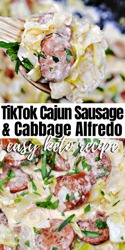 Keto TikTok Cajun Sausage Cabbage Alfredo #ketotiktokcajunsausagecabbagealfredo #tiktokcajunsausagecabbagealfredo Sausage Cabbage Alfredo, Cabbage Alfredo, Broccoli And Sausage, Sausage Cabbage, Cabbage Recipes Healthy, Cajun Sausage, Cabbage And Sausage, Carb Foods, Keto Cooking