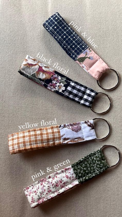 Never forget your keys with this stylish vintage & handmade keychain. Easy to hold and makes your keys extra cute! Will make custom combo, just send a DM! Easy Sewing Keychains, Things To Make With Flannel Fabric, Fabric Key Chains, How To Sew A Keychain, Small Handmade Christmas Gifts, Homemade Key Chains, Things To Make With Scrap Fabric, Fabric Keychain Diy, Keychain Sewing Pattern