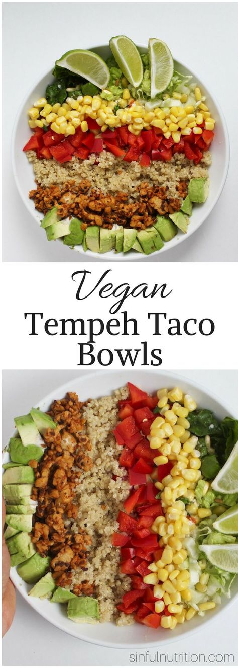 Vegan Tempeh Taco Bowls Mexican Tempeh Recipes, Tempeh Tacos, Grain Bowl Recipe, Vegan Tempeh, Taco Bowl, Tempeh Recipes, Quick Vegetarian Meals, Taco Bowls, Healthy Grains