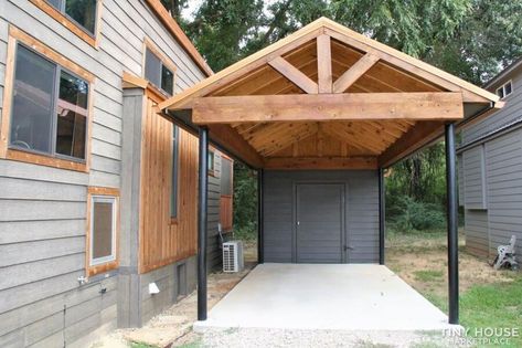 Beautiful Park Model Tiny House w/ Carport And Lot Lease Copper Metal Roof, Carport With Storage, Diy Carport, Carport Patio, Carport Plans, Carport Sheds, Pergola Carport, Park Model Homes, Carport Designs