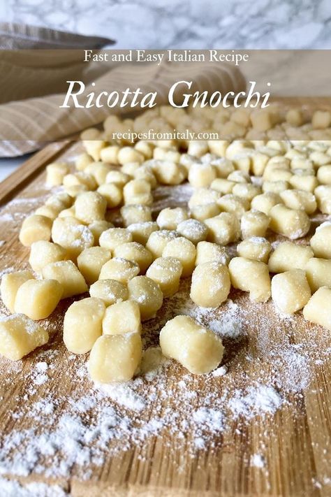 Ricotta gnocchi are ready in just 15 minutes! Just mix fresh ricotta cheese, eggs, Parmigiano and flour, then follow our step-by-step recipe on how to cut, cook and store ricotta gnocchi! Ricotta Gnocchi are just plain dumplings made with fresh ricotta cheese but without potatoes. They are a delicious and an easy alternative to the classic Potato Gnocchi recipe, but much faster to make. Homemade Ricotta Gnocchi, Gnocchi Ricotta, Recipes Using Ricotta Cheese, Recipe Using Ricotta, Gnocchi Recipes Easy, Recipes From Italy, Gnocchi Recipes Homemade, Ricotta Cheese Recipes, Fresh Ricotta