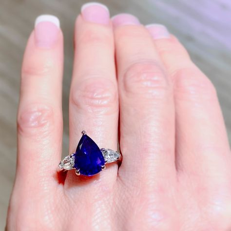 Life is always rocky when you're a gem. 🧡 💍: A platinum open basket 3 stone setting featuring a 5.45 carat pear shaped tanzanite and 2 x .50 carat GIA certified pear shaped diamonds. #tanzanite #pearshapeddiamond #diamond Designer Diamond Jewellery, Gemstone Collection, Tanzanite Diamond Ring, Stone Setting, Pear Shaped Diamond, Custom Engagement Ring, Blue Diamond, Bling Jewelry, White Gold Rings