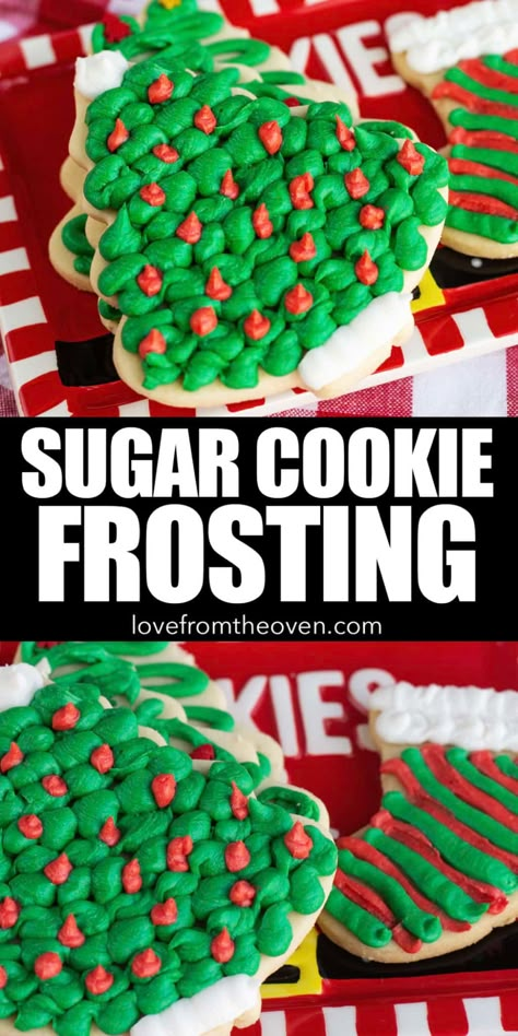 Easy & Stackable Sugar Cookie Frosting Recipe. This is my go to sugar cookie icing recipe, it's great, and makes cookies easy to transport. #icing #frosting #cookies #sugarcookies #christmascookies #lftorecipes #recipes #dessert Easy Homemade Frosting For Sugar Cookies, Christmas Cutout Frosting, Icing For Cutout Sugar Cookies, Frosting Cutout Cookies, Fluffy Cookie Frosting, Cut Out Frosting Recipe, Cutout Sugar Cookies Icing, Christmas Cutout Cookies Frosting, Sugar Cookie Cutout Frosting Recipe