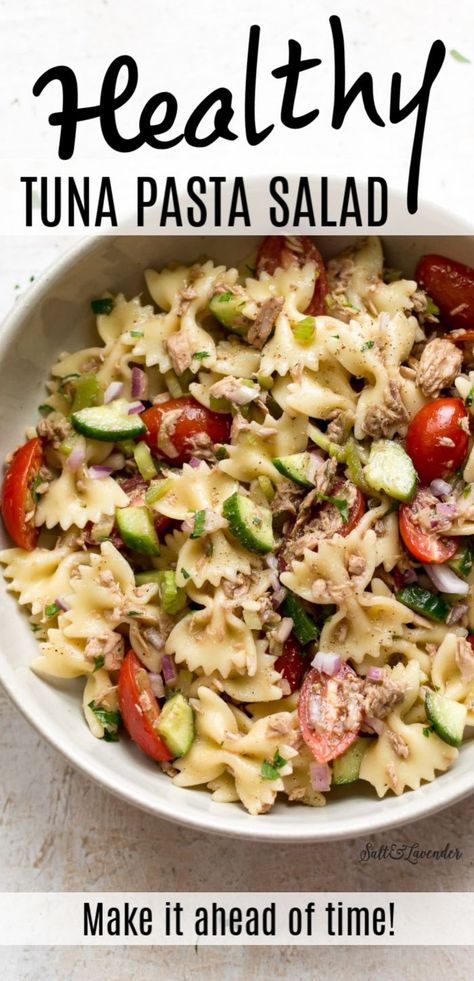 Healthy Tuna Pasta Salad, Cold Tuna Pasta Salad, Healthy Tuna Pasta, Tuna Pasta Salad Recipes, Tuna Pasta Salad, Healthy Foods To Make, Tuna Salad Pasta, Healthy Tuna, Seafood Chowder