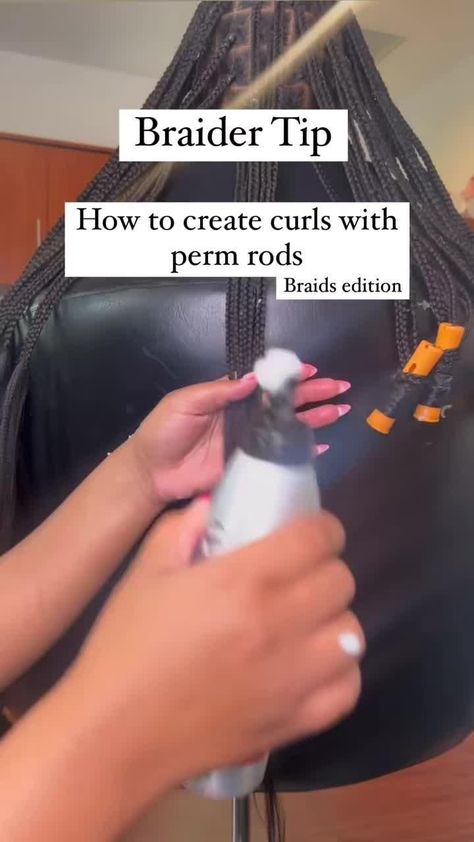 Follow these simple steps to get these gorgoues curls for your braidscreate a stop point for where tou want the curls to starteither by making a knot or braiding all the way downapply moose and comb hair out to release any tangleswrap the loose hair around the perm rodsdip the wrapped ends in hot waterdry the ends with a blow dryer before taking the rods outto create a defined lookThese super helpful tutorial and tips are by GlamAtl Braider (braider based in Atlantache How To Do Curls, Hair Knot Tutorial, Curled Box Braids, Braiding Your Own Hair, Short Box Braids Hairstyles, Embracing Diversity, Hair Braider, African Hair Braiding Styles, Loose Hair