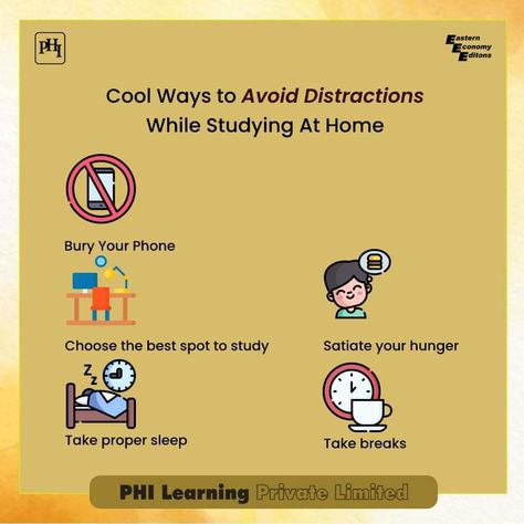 Putting in ten hours by the clock on studying is not the real studying. The thing that matters is the hours of productivity and output when you have studied dedicatedly. Below discussed are some cool tips that can help you avoid distractions. ✅ Bury your phone ✅ Satiate your hunger ✅ Take proper sleep ✅ Choose the best spot to study ✅ Take breaks it’s time to stay focused and study hard to clear the upcoming exams with flying colours. Studying At Home, Avoid Distractions, Home Study, The Hours, Study Hard, Stay Focused, To Study, The Thing, Clock