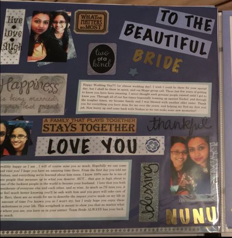 Wedding scrapbook layout (letters to the bride) Letters To The Bride Scrapbook Page Ideas, Letters To The Bride Scrapbook Pages, Bridesmaid Scrapbook For Bride, Letters To The Bride Scrapbook, Letter Scrapbook, Bride Scrapbook, Letters To The Bride, Bride Stuff, Wedding Scrapbooking Layouts