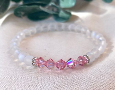 Excited to share this item from my #etsy shop: European Pink Crystal Bracelet w/Mermaid Glass Aura Beads #birthstone #pinkbracelet #aurabeads #pinkcrystals #crystalhealing #stackablebracelets #mermaidglass #friendshipbracelet #gifts Necklace Board, Pink Crystal Bracelet, Crafting Room, Nice Tattoos, Selling Crafts, Jewellery Diy, Bead Inspiration, Crystal Bead Jewelry, Mermaid Glass