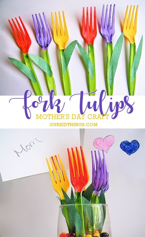 Fork Crafts, Craft Spring, Easy Mother's Day Crafts, Mother's Day Bouquet, Plastic Forks, Spring Crafts For Kids, Mothers Day Crafts For Kids, Kids' Crafts, Mother's Day Diy