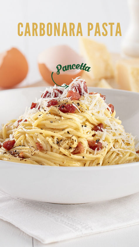 Add our pancetta to your next carbonara pasta recipe!🍲 Carbonara Pasta Pancetta, Pancetta Pasta Recipes, Carbonara Pasta Recipe, Pancetta Pasta, Pasta Carbonara Recipe, Carbonara Pasta, Pasta Lover, Pasta Recipe, Pasta Recipes