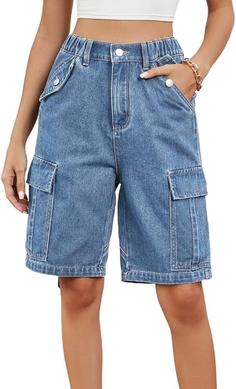 Womens 2024 Trendy High Waisted Denim Shorts Bermuda Shorts Baggy Y2K Cargo Shorts Casual Summer Jean Shorts Jorts - baggy jeans Y2k Cargo Shorts, Summer Jean Shorts, High Waisted Denim Shorts, Modest Summer Outfits, Baggy Y2k, Summer Jeans, Shorts Casual, Fashion Toys, High Waisted Shorts Denim