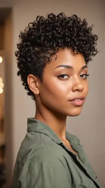 23 Top Short Haircuts for Black Women in 2024 Curly Pixie Black Women, Black Women With Short Colored Hair, Short Curly Bob Black Women, Short Curly Fro Black Women, Natural Pixie Cut, Pixie Hairstyles Curly Hair, Women’s Natural Short Haircut, Natural Pixie Cut Black Women, Short 3c Curly Hair Pixie Cuts