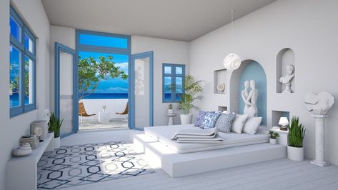 Greek Bedroom Ideas, Greek Style Bedroom, Greek Bedroom, Greece Fashion, Greek Style, Dream House Rooms, House Room, Linen Cushion, Santorini