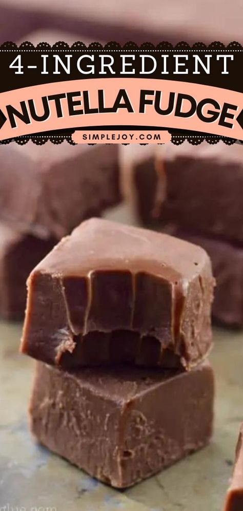 Nutella Fudge, christmas desserts, sweet treats, holidays Nutella Pudding Recipe, Home Made Sweets Easy, Christmas Nutella Desserts, Simple Fudge, Fast Sweet Recipes, Easy Christmas Cookie Fudge, Recipes Using Nutella, Simple Fudge Recipe, Nutella Fudge Recipe