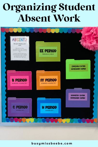 Did I miss anything while I was out? What did we do in class yesterday? Do I owe anything from when I was absent? 😵‍💫 It can be a lot. Especially when multiple students were absent. Trying to remember all of this information is taxing. That's why I love my system for organizing absent work. It put the responsibility on the student to gather their work, and everything they need to know about what they missed is ready and waiting for them. Absent Student Work, Classroom Organization High School, Absent Work, Absent Students, Middle School Classroom Decor, High School Math Classroom, High School Math Teacher, Classroom Decor High School, Middle School Math Classroom