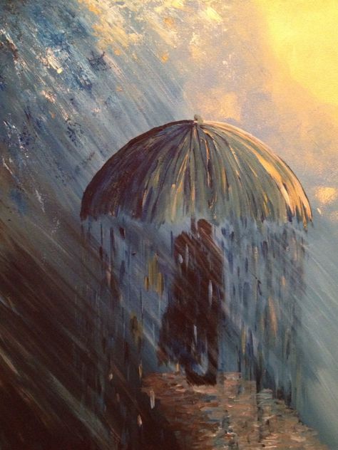 Rainy Art Painting, Spring Rain Painting, Rain Storm Painting, Rain Art Painting, Rain Painting Aesthetic, Rain Drawing Sketches Easy, Midnight Rain Painting, Rain Aesthetic Painting, Rain Art Aesthetic